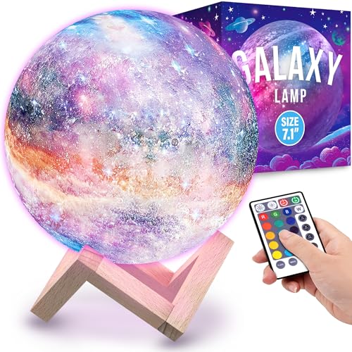 Mind-Glowing Galaxy Moon Lamp with Multi Colors, Touch/Remote, Wood Stand - Teen Girl Room Decor, Trendy Stuff - Birthday Gift for Any Year Old Teenage Girl - Cool Night Light for Kids (7.1 inch)