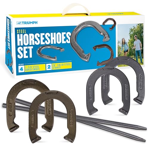 TRIUMPH SPORTS USA Steel Horseshoe Set - Includes 4 Steel Horseshoes and 2 Stakes