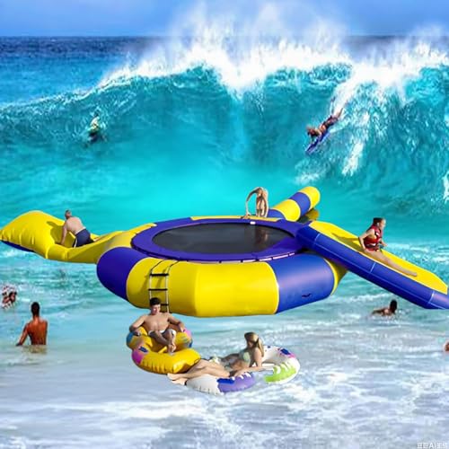 Water Inflatable Trampoline, 10Ft 13Ft 16Ft Water Slide/Lake Trampoline Inflatable Bounce Swim Platform for Adults and Kids, Bounce Splash Pad(10ft)