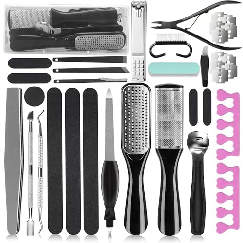 EKOCSIO Professional Pedicure Kit, 36 in 1 Stainless Steel Foot Care Kit Foot Rasp Dead Skin Remover for Home & Salon Care, Black