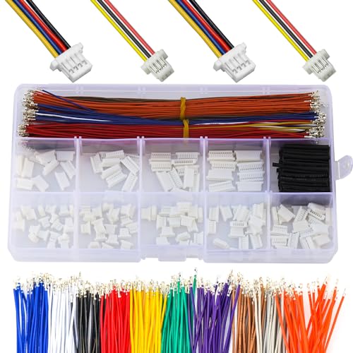 Kidisoii JST Connector Kit 1.0mm Pitch JST-SH 1.0 Micro Connector with Premium 28AWG Pre-Crimped Cables,SH 1.0mm Connector 3/4/5/6/7/8/9/10/12 Pin Housing (SH-Kit)
