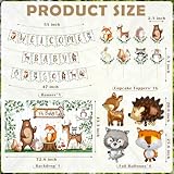 Woodland Animals Baby Shower Decoration Pack Forest Animal Neutral Gender Reveal Party Supplies Woodland Themed Birthday Party Ideas Set 106 Pcs Backdrop, Tablecloth, Cake Toppers, Balloons (Woodland