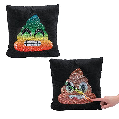 Fun Express 14" Rainbow Flipping Sequin Stuffed Poop Emoji Pillow