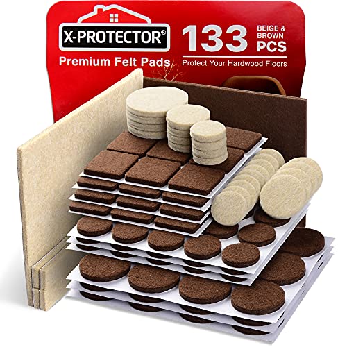 Felt Furniture Pads X-PROTECTOR 133 PCS Premium Furniture Pads - Felt Pads Furniture Feet Best Wood Floor Protectors - Protect Your Hardwood & Laminate Flooring! Brown and Beige