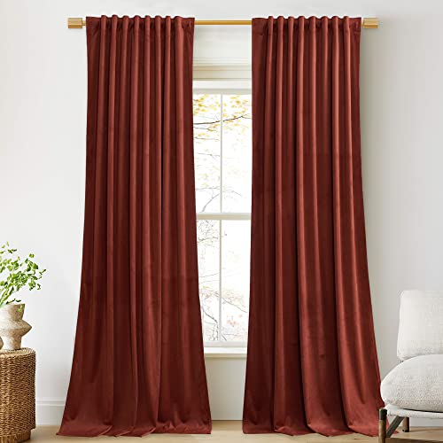 StangH Rust Red Velvet Curtains - Christmas Holiday Decoration Thermal Insulated Noise Reducing Drapes for Home Theater/Studio/Dining Room, W52 x L84, 2 Panels