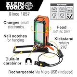 Klein Tools 56403 LED Light, Rechargeable Flashlight / Worklight with Kickstand and Carabiner, Charges Small Electronics, for Work, Camping