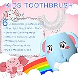 ELOTAME Kids Electric U Shaped Toothbrush Children Rechargeable Sonic Toothbrush with 4 Brush Heads Full Mouth 6 Cleaning Modes - (Age 8-15 Blue)