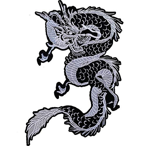 Large Dragon Embroidered Applique Iron On Sew On Patch 13.4''Suitable for DIY Jeans, Jackets, Clothing, Bags（Bailong）