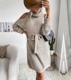 Azurehop Women Winter Dresses, Turtle Neck Ribbed Knit Sweater Dress, Wedding Guest Cocktail Party Casual Short Dress, Large, Khaki