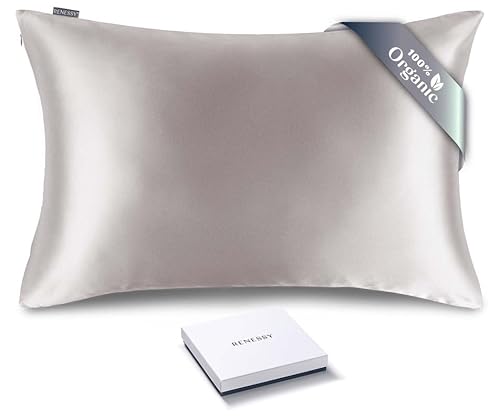 RENESSY Premium Silk Pillowcase 100% Organic Mulberry Silk, 22 Momme, Grade 6A - Oeko-Tex Certified in Germany - Luxury for Hair & Skin, 1 Piece (Standard Size 20x26 Inches, Pale Lavender)