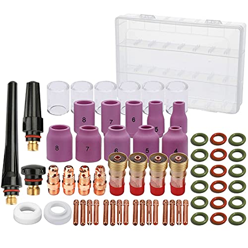 63PCS TIG Welding Torch Accessories kit Nozzle Collets Body Stubb Stubby Gas Lens #10 Glass Cup Kit for WP-17/18/26
