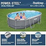 Bestway Power Steel 16' x 10' x 42" Rectangular Metal Frame Above Ground Swimming Pool Set with 1000 GPH Filter Pump, Ladder, and Pool Cover