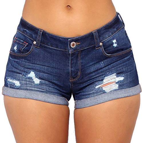 vanberfia Women's High Waist Denim Jean Raw Hem Ripped Shorts with Pockets (JS20196035-2, L)