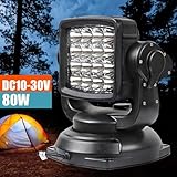 360° Rotating Searchlight, Wireless Remote Controller 10-30V LED Spotlight Remote Controlled Spot Light Marine Searchlight for Trucks, Boats, Cars and Marine Camping Lighting 80W