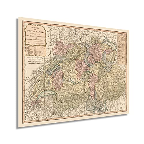 HISTORIX Vintage 1794 Switzerland Map Poster - 18x24 Inch Map of Switzerland Wall Art - Old Switzerland Poster - History Map of Switzerland