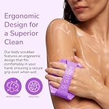 SILKLE Silicone Body Scrubber - Exfoliating Bath Brush and Skin Cleanser - Shower Sponge for Gentle Body Scrub and Wash - Silicone Scrubbing Care Tool for a Refreshed and Renewed You - Purple