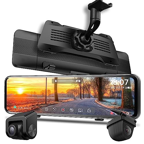NikoMaku Mirror Dash Cam with Detached Front Camera OEM Design 11” Full Touch Screen Rear View Mirror Camera with 2K Rear Camera for Cars, HDR, Night Vision, Parking Assistance AS-J3