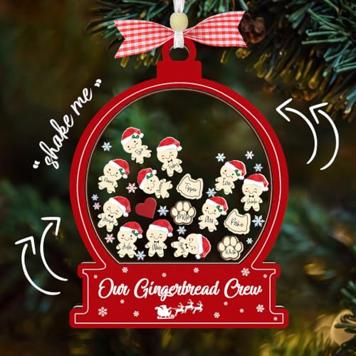 8" Shaking Christmas Ornament 2025 for Large Family of 20 Members DIY Name, 4D Gingerbreads Ornament Gift for Grandparent Pet Lover Dog Cat Mom Dad Xmas Tree Hanging Decoration Family Keepsake HO49-8R