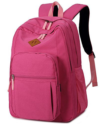 abshoo Girls Solid Color Backpack For College Women Water Resistant School Bag (Rose Red)