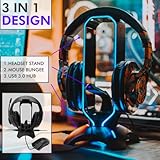 Tilted Nation RGB Headset Stand and Gaming Headphone Stand for Desk Display with Mouse Bungee Cord Holder with USB 3.0 Hub for Xbox, PS5, PC - Perfect Gaming Accessories Gift