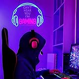 Gaming Neon Sign, Large Bright and Dimmable Colored LED Headset Gamer Neon Light and USB Powered Headphone Lightup Game Signs for Game Zone Video Room Boy Bedroom Wall Decor (Can't Hear You I'm Gaming)