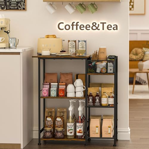 keomaisyto Coffee Bar Station, Coffee Station Cabinet with Dividers for Organizing Coffee Accessories, Farmhouse Coffee Stand, 3 Tier Coffee Table for Living Room/Entryway/Kitchen