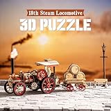 rowood 3D Puzzles for Adults,Steam Engine Model Kit,1:28 Scale Mechanical Steam Locomotive Wooden Puzzle,469PCS,Assembly Time 6H, Awesome Gifts for Adults&Teens