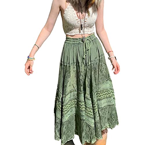 MS SHEA MAY Grunge Fairycore Clothes Alt Aesthetic Peasant Skirt 90s E-Girl Harajuku Cottagecore Boho Hippie Indie Dress (S, Green)