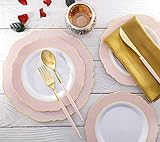 I00000 144Pcs Pink Plastic Silverware,Gold Disposable Flatware with Pink Handle, Gold Plastic Cutlery Set Includes:48 Forks, 48 Knives and 48 Spoons,Gold Tableware for Party & Wedding