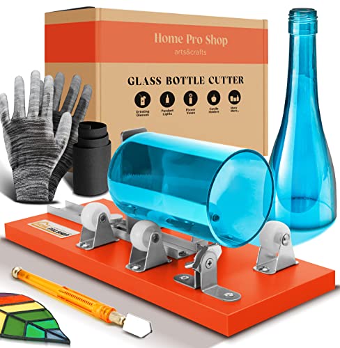 Home Pro Shop Premium Glass Bottle Cutter Kit - DIY Glass Cutter for Bottles - Beer & Wine Bottle Cutter Tool with Safety Gloves & Accessories (All in One)