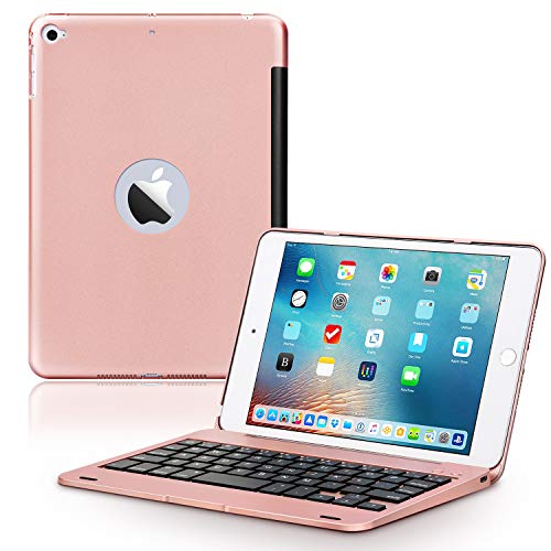 ONHI Ultra-Slim Wireless Keyboard Case for iPad Mini 4 / Mini 5, Durable Plastic Alloy Shell, Smart Folio Case with Auto Sleep/Wake Function, Silent Typing Experience (iPad Mini 4/5 Rose Gold)