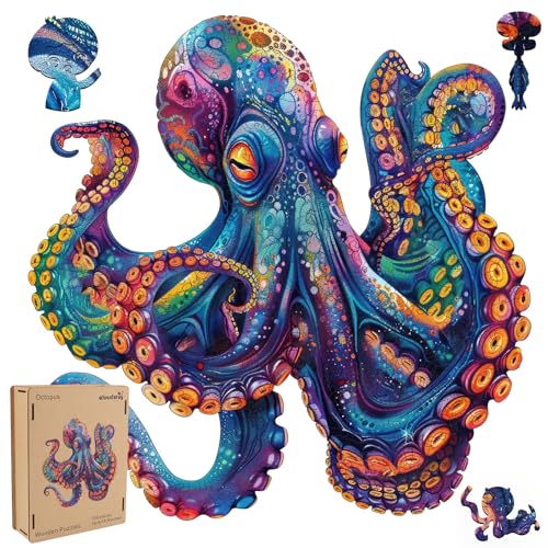 Qiuenisray Wooden Puzzles for Adults,Octopus Wooden Jigsaw Puzzles 500pcs,16.9x16.9in,Royal,Unique Shape Ocean Adult Puzzles,Irregular Wood Puzzles Creative Gift for Adults and Kids Family Game