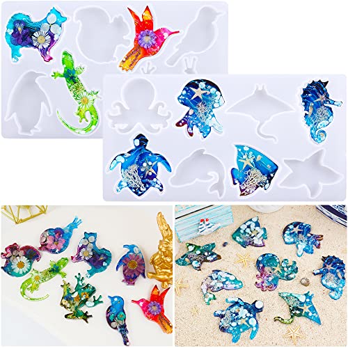 Pulcher Resin Molds, 16 Marine Terrestrial Amphibious Animals Keychain Making Silicone Mold for Epoxy Resin Casting Craft DIY Pendants Ornaments Decoration Gift