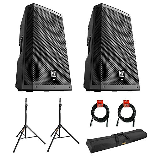 Electro-Voice ZLX-12P-G2 12" 2-Way 1000W Powered Loudspeaker with Bluetooth (Black) Bundle with 2X Steel Speaker Stand, Stand Bag 51"& 2X XLR Cable