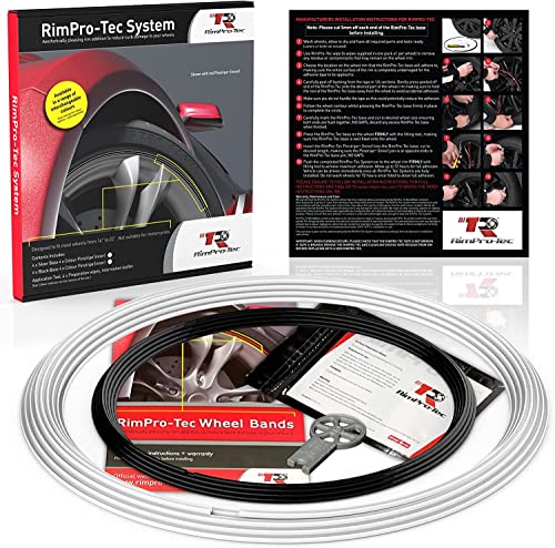 Rimpro-Tec Wheelbands Rim Protectors for Car Wheels Protection and Decor, Suitable for Tesla 4mm flat edge and all other Cars, Easy-to-Install Fit from 12'' to 22'‘ Base: White, Inner: Black.