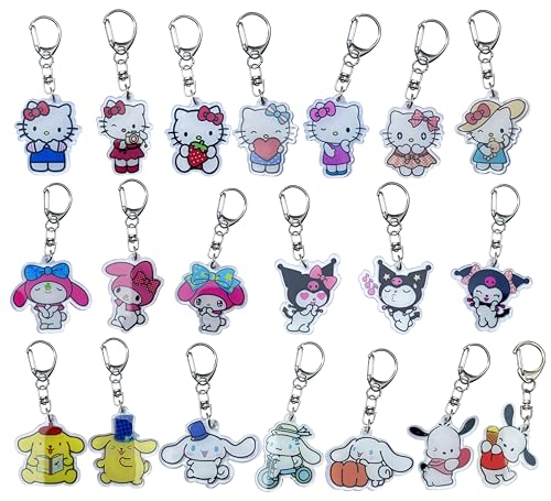 HUANGQH 20PCS Cartoon Kitty Keychain Acrylic Double Sided Design Keychain for Tags Goodie Bag Stuffer Christmas Gifts