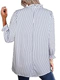 Avanova Women's Vertical Striped Ruffle Hem 3/4 Sleeve Mock Neck Elegant Work Blouses Top Blue Striped Medium