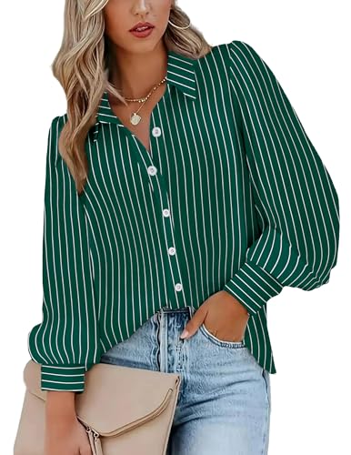 Zeagoo Womens Button Down Shirts Striped Classic Long Sleeve Collared Office Work Blouses Tops