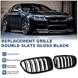 BILLDIO F10 Grille - Front Kidney Grille Double Slats Glossy Black Compatible with 2010-2017 BMW 5 Series F10 F11 F18 Sedan 520i 528i 535d 535i 550i 520i - ABS Gloss Black Kidney Grill