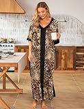 Bloggerlove Plus Size Nightgown for Women Cotton Short Sleeve House Dress Long Caftan Sleepwear Summer Flowy Mumu Dress Leopard 3XL