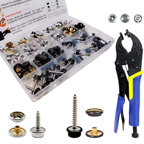 SUNOR Canvas Snap Kit Heavy Duty Screw Snap Fastener 65 Sets Metal Screws Snaps Brass Boat Canvas Snaps with Tools for Boat Cover， Furniture，Canvas, Tarps, Tents, Awnings