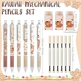 Sabary 15 Pieces Kawaii Mechanical Pencil Set Include Bear Mechanical Pencils with Tubes 0.5 mm Pen Refills Cute Erasers First Day of School Supplies Christmas Pen Gift for Kids Student