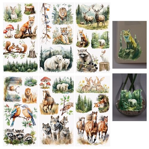 WANDIC 6PCS Rub On Transfer Stickers, Luminous Forest Animals Transfer Decals Waterproof Sticker for Furniture and Scrapbooking,15 * 30cm