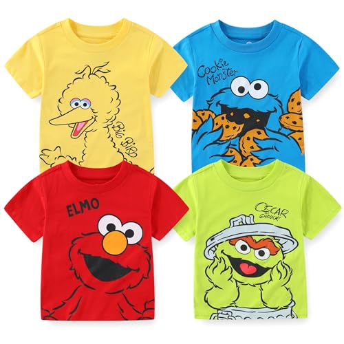 Sesame Street Boys 4 Pack T-Shirts for Infant and Toddler Kids Blue
