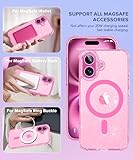 BERFY Compatible with iPhone 16 Plus Case, [Compatible with Magsafe], with 9H Tempered Screen Protector + Camera Lens Protector, Clear Sparkly Hard Phone Case for Women 6.7", Magnetic Hot Pink