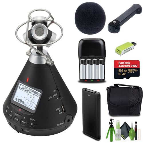 Zoom H3-VR 360° Audio Recorder, Records Ambisonics, Binaural, and Stereo, Records to SD Card, Wireless Control, for VR & Surround Sound Video, Music, and Streaming Bundle with Accessories