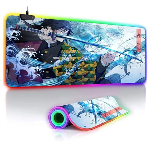 XX-Large Gaming RGB Mouse Pad Anime Custom Desk Pad,Mousepad with Non-Slip Rubber Base and Stitched Edges Mouse Mat,Portable Desk Mat for Office,Computer Work,Game,31.5X15.7 inches