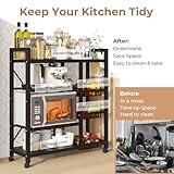 Storage Shelves, Adjustable 4-Tier Kitchen Shelves with 3 Wire Baskets, Kitchen Organizers and Storage, Metal Shelf Rack with Wheels for Garage, Pantry, Bathroom, Closet, House Warming Gifts New Home