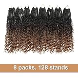 Goddess Box Braids Crochet Hair With Curly Ends 14 Inch Bohomian Box Braids Crochet Braids 8 Packs 3X Crochet Braids Synthetic Braiding Hair Extension for Black Women (14 Inch (Pack of 8), 1B-4-30)……