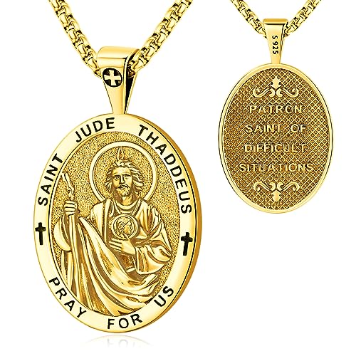 Eusense St Jude Necklace gold 10K 14K 24K dije de san judas tadeo plata 925 medalla chain collar cadena hombre san juditas saint jude pendant jewelry st. jude medal men women